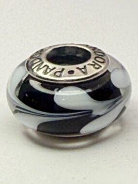 Retired Pandora Black White Swirl Murano Charm 790676 Sterling Silver 925 ALE